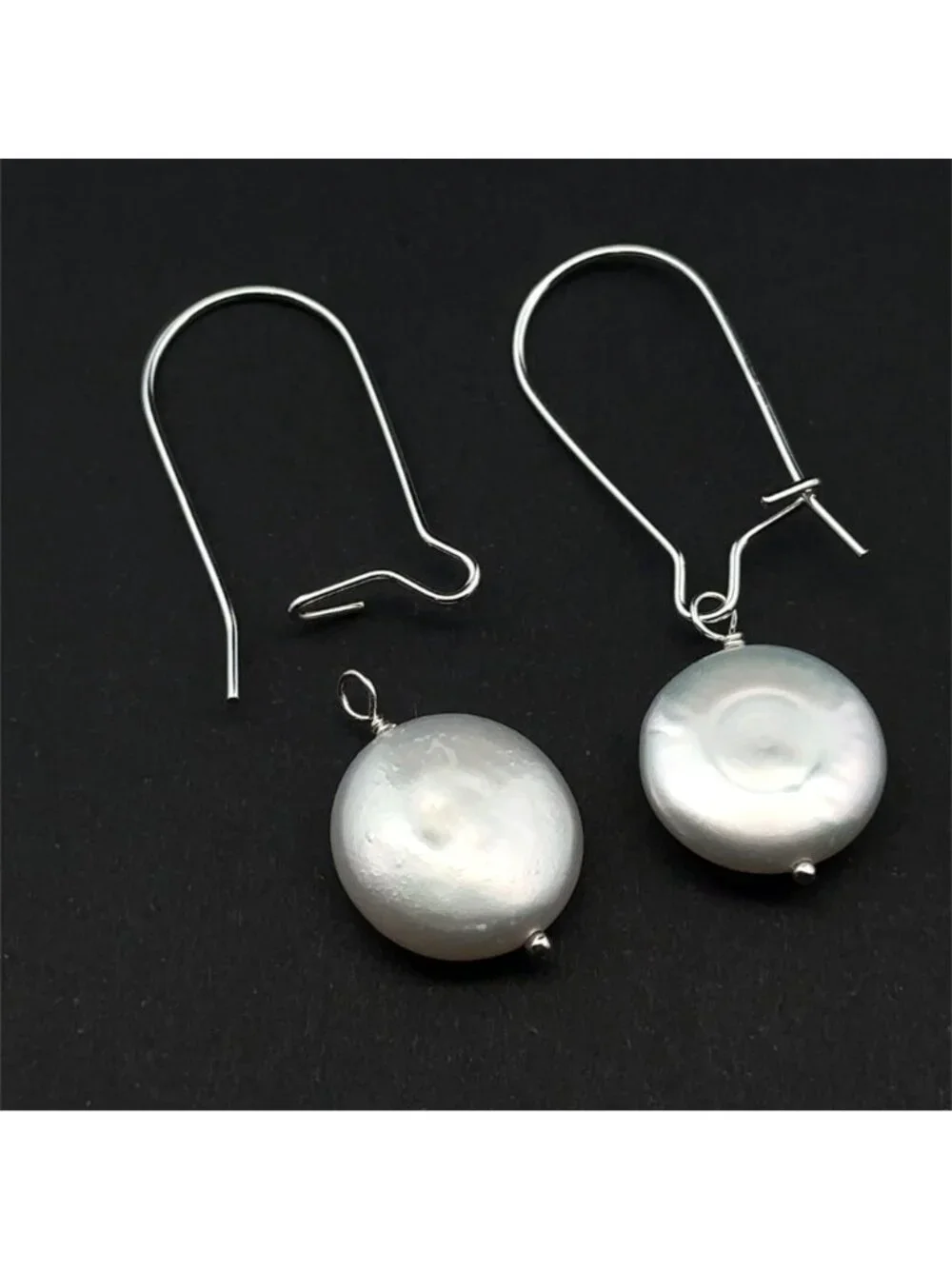 925 Sterling Silver Earrings Kidney EarWire Freshwater Coin Interchangeable Modu - Picture 4 of 6